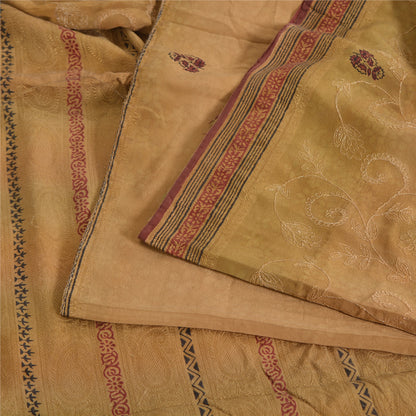 Sanskriti Vintage Sarees Brown Pure Crepe Silk Embroidered Printed Sari Fabric