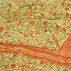 Sanskriti Vintage Sarees Green/Orange Pure Crepe Printed Sari 5yd Craft Fabric