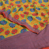 Sanskriti Vintage Sarees Saffron Pure Crepe Silk Printed Sari 5yd Craft Fabric