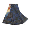 Sanskriti Vintage Sarees Blue/Black Tie-Dye Embroidered Pure Crepe Sari Fabric