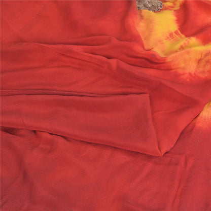 Sanskriti Vintage Sarees Red Tie-Dye Embroidered Zari Pure Crepe Sari Fabric