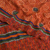 Sanskriti Vintage Sarees Pure Crepe Hand Beaded Orange Printed Sari 5yd Fabric