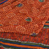 Sanskriti Vintage Sarees Pure Crepe Hand Beaded Orange Printed Sari 5yd Fabric