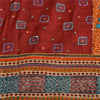 Sanskriti Vintage Sarees Red/Orange Hand Embroidery Print Pure Crepe Sari Fabric