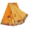 Sanskriti Vintage Sarees Pure Crepe Yellow/Saffron Printed Sari 5yd Craft Fabric