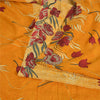 Sanskriti Vintage Sarees Pure Crepe Yellow/Saffron Printed Sari 5yd Craft Fabric