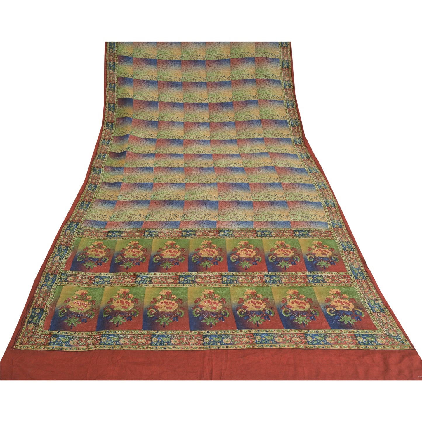 Sanskriti Vintage Sarees Multi Pure Crepe Silk Printed Sari 5yd Craft Fabric