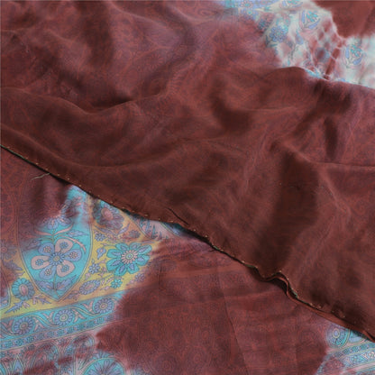 Sanskriti Vintage Sarees Red Tie-Dye Pure Crepe Silk Print Sari 5yd Craft Fabric