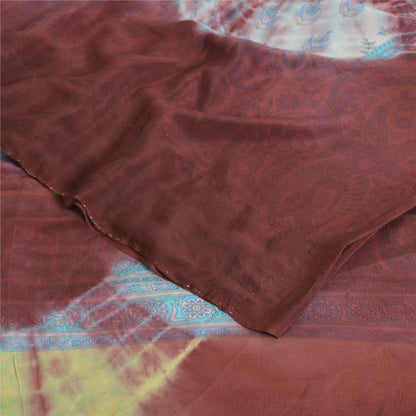 Sanskriti Vintage Sarees Red Tie-Dye Pure Crepe Silk Print Sari 5yd Craft Fabric