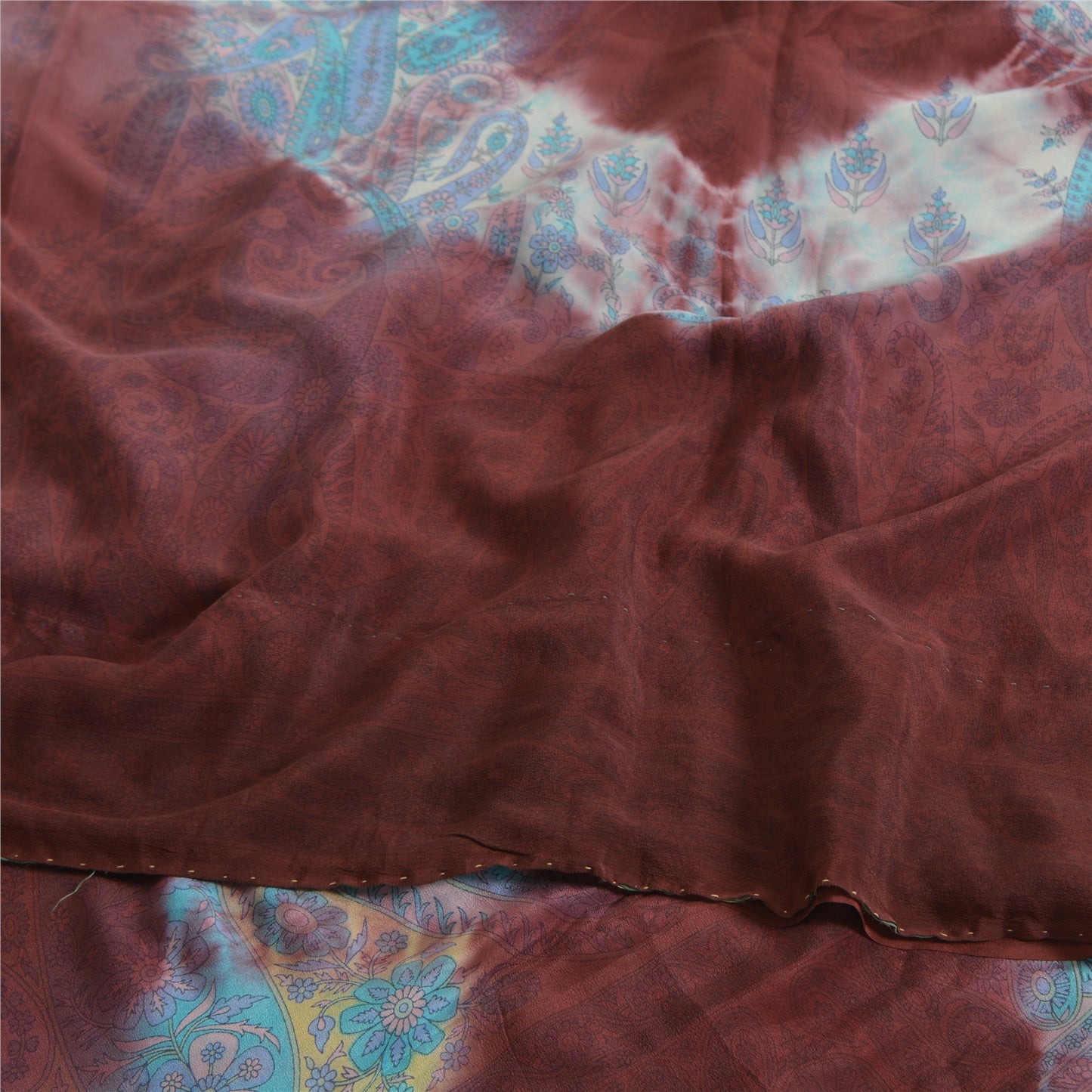 Sanskriti Vintage Sarees Red Tie-Dye Pure Crepe Silk Print Sari 5yd Craft Fabric