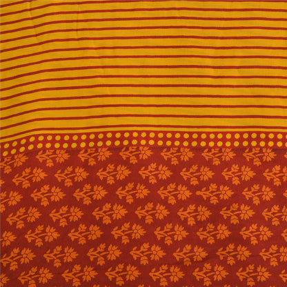 Sanskriti Vintage Sarees Yellow/Red Pure Crepe Silk Print Sari 5yd Craft Fabric