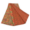 Sanskriti Vintage Sarees Orange/Green Pure Crepe Printed Sari 5yd Craft Fabric