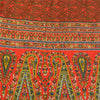 Sanskriti Vintage Sarees Orange/Green Pure Crepe Printed Sari 5yd Craft Fabric