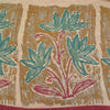 Sanskriti Vintage Sarees Ivory Pure Crepe Silk Printed Sari Floral Craft Fabric