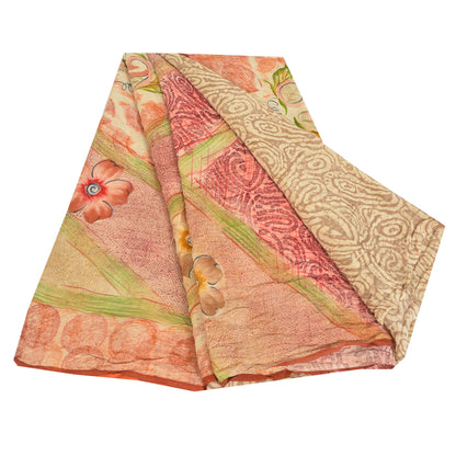 Sanskriti Vintage Sarees Multi Pure Crepe Silk Printed Sari 5yd Craft Fabric