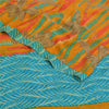 Sanskriti Vintage Sarees Saffron/Blue Pure Crepe Silk Printed Sari 5yd Fabric