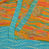 Sanskriti Vintage Sarees Saffron/Blue Pure Crepe Silk Printed Sari 5yd Fabric