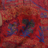 Sanskriti Vintage Sarees Red Indian Pure Crepe Silk Print Sari 5yd Craft Fabric