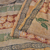 Sanskriti Vintage Sarees Cream Pure Crepe Silk Printed Sari 5yd Craft Fabric