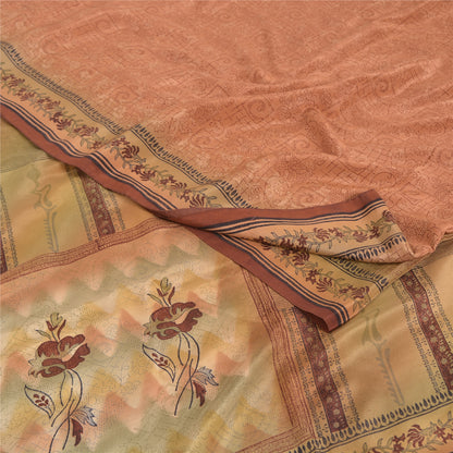 Sanskriti Vintage Sarees Dusty Pink Pure Crepe Silk Print Sari 5yd Craft Fabric