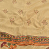 Sanskriti Vintage Sarees Cream Pure Crepe Silk Printed Sari 5yd Craft Fabric