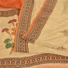 Sanskriti Vintage Sarees Cream Pure Crepe Silk Printed Sari 5yd Craft Fabric