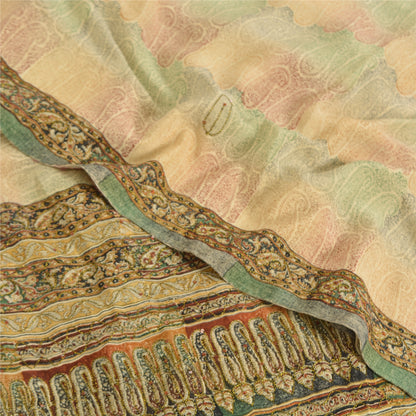 Sanskriti Vintage Sarees Multi Pure Crepe Silk Printed Sari 5yd Craft Fabric