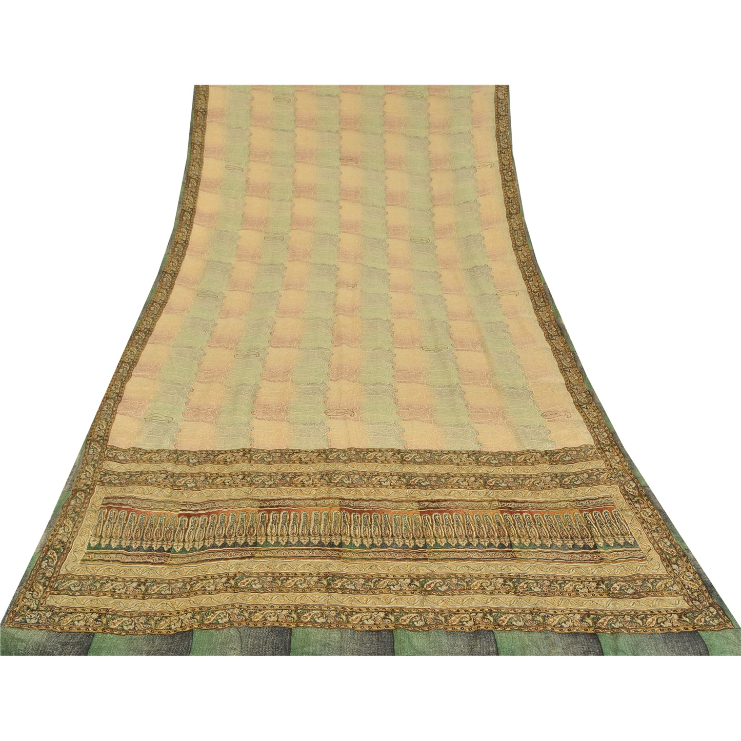 Sanskriti Vintage Sarees Multi Pure Crepe Silk Printed Sari 5yd Craft Fabric