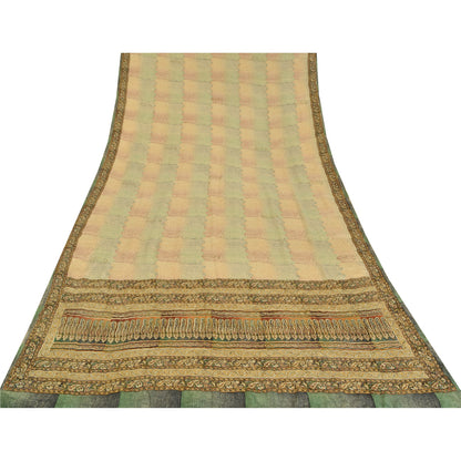 Sanskriti Vintage Sarees Multi Pure Crepe Silk Printed Sari 5yd Craft Fabric