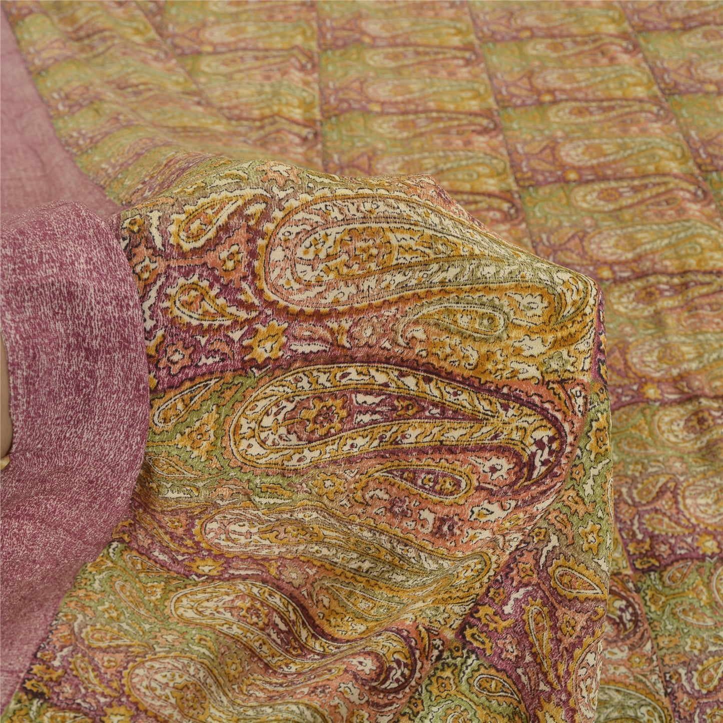 Sanskriti Vintage Sarees Multi Pure Crepe Silk Printed Sari 5yd Craft Fabric