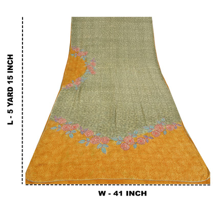 Sanskriti Vintage Sarees Pastel-Green Pure Crepe Printed Sari 5yd Craft Fabric