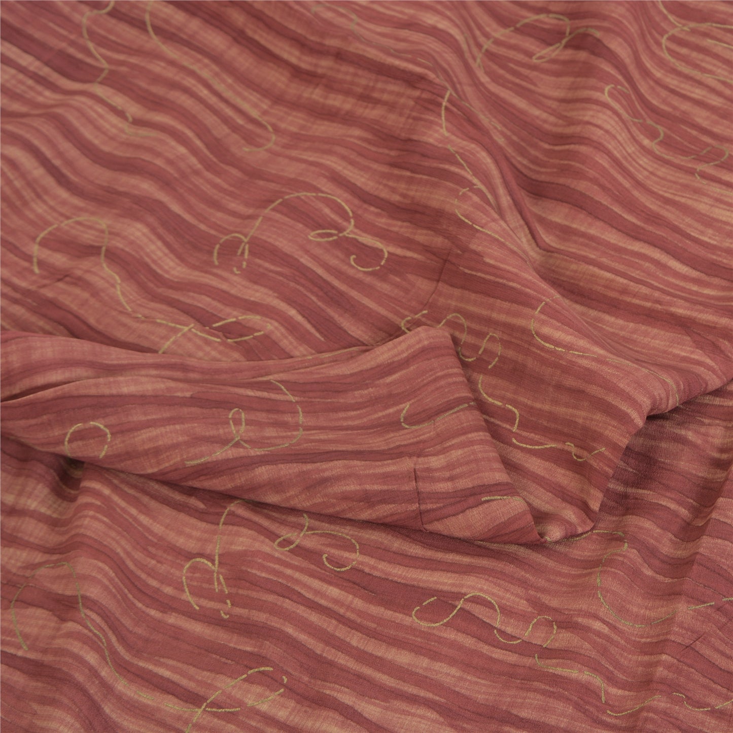 Sanskriti Vintage Sarees Dusty Red Pure Crepe Print Paint Sari 5yd Craft Fabric