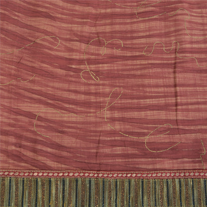 Sanskriti Vintage Sarees Dusty Red Pure Crepe Print Paint Sari 5yd Craft Fabric