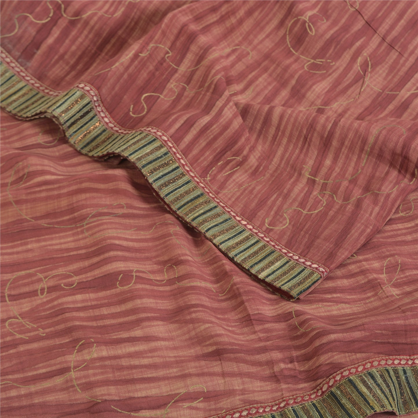 Sanskriti Vintage Sarees Dusty Red Pure Crepe Print Paint Sari 5yd Craft Fabric