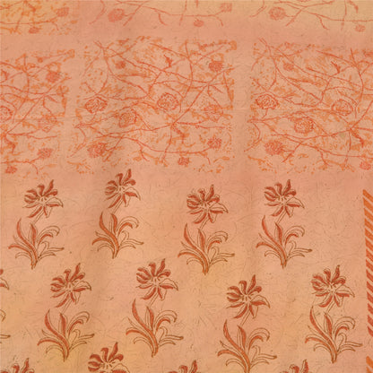 Sanskriti Vintage Sarees Peach Pure Crepe Silk Print Sari 5yd Soft Craft Fabric