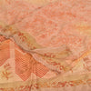 Sanskriti Vintage Sarees Peach Pure Crepe Silk Print Sari 5yd Soft Craft Fabric