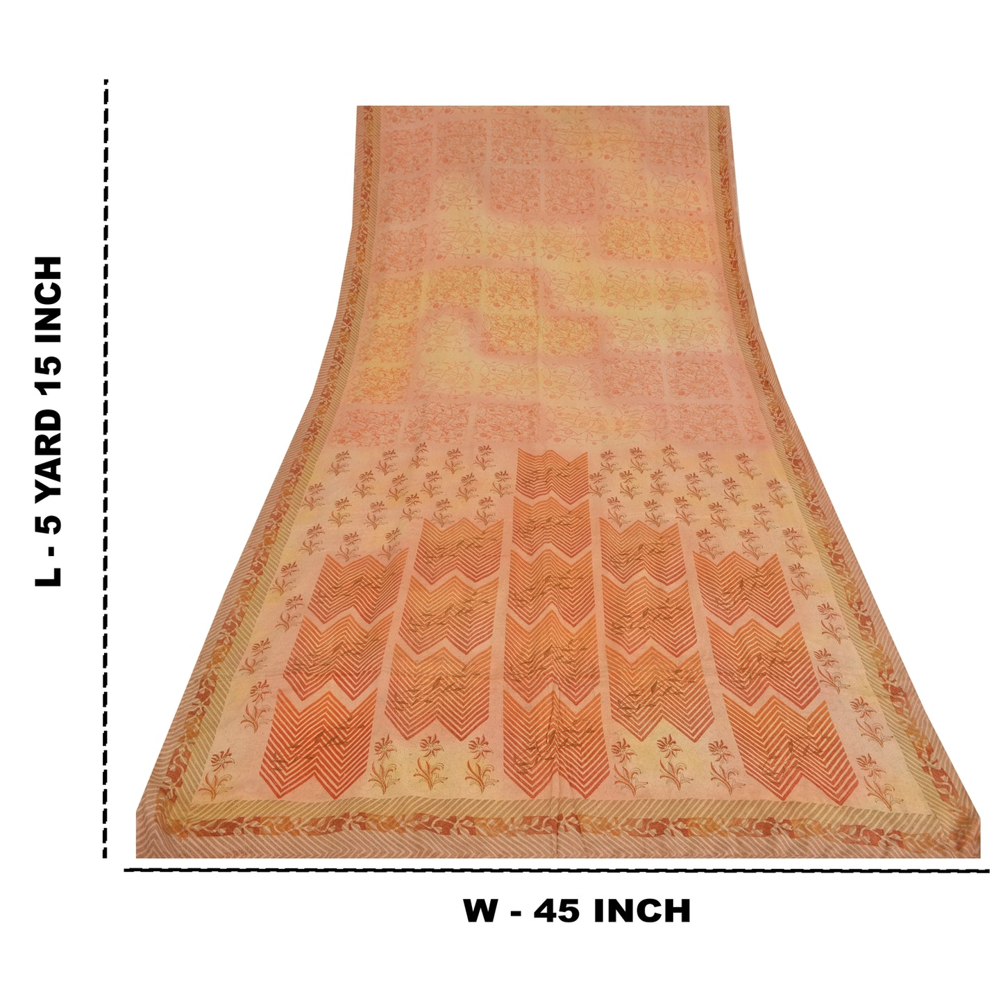 Sanskriti Vintage Sarees Peach Pure Crepe Silk Print Sari 5yd Soft Craft Fabric