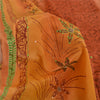 Sanskriti Vintage Sarees Orange Hand Beaded Pure Crepe Sari 5yd Craft Fabric