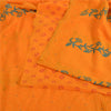 Sanskriti Vintage Sarees Hand Embroidery/Painted Saffron Pure Crepe Sari Fabric