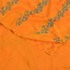 Sanskriti Vintage Sarees Hand Embroidery/Painted Saffron Pure Crepe Sari Fabric