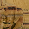 Sanskriti Vintage Sarees Cream Pure Crepe Silk Printed Sari 5yd Craft Fabric