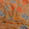 Sanskriti Vintage Sarees Saffron Pure Crepe Silk Printed Sari 5yd Craft Fabric