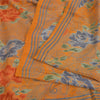 Sanskriti Vintage Sarees Saffron Pure Crepe Silk Printed Sari 5yd Craft Fabric