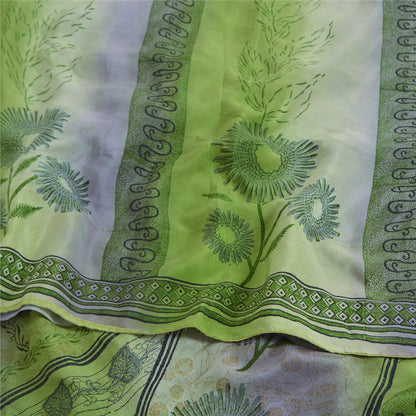 Sanskriti Vintage Sarees Green/Purple Pure Crepe Silk Printed Sari 5yd Fabric