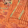 Sanskriti Vintage Sarees Orange Pure Crepe Silk Printed Sari 5yd Craft Fabric