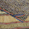 Sanskriti Vintage Sarees Blue 100% Pure Crepe Silk Printed Sari 5yd Craft Fabric