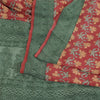 Sanskriti Vintage Sarees Red/Green Pure Crepe Silk Printed Sari 5yd Craft Fabric