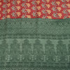 Sanskriti Vintage Sarees Red/Green Pure Crepe Silk Printed Sari 5yd Craft Fabric