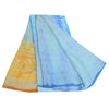 Sanskriti Vintage Sarees Blue Pure Crepe Tie-Dye Printed Sari 6yd Craft Fabric