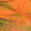 Sanskriti Vintage Sarees Orange/Green Pure Crepe Silk Printed Sari Craft Fabric